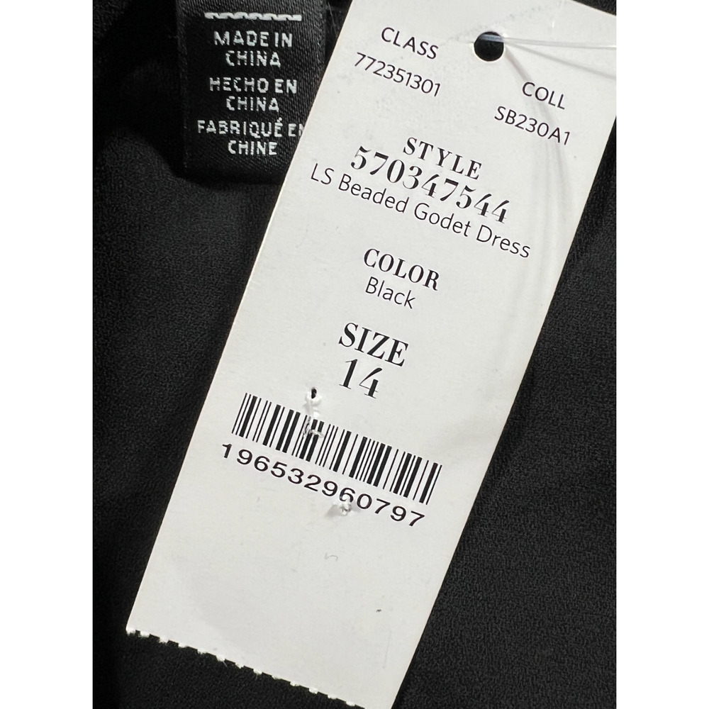 NEW WHITE HOUSE BLACK MARKET WHBM BLACK BEADED GODET DRESS SZ 14 - Picture 9 of 12